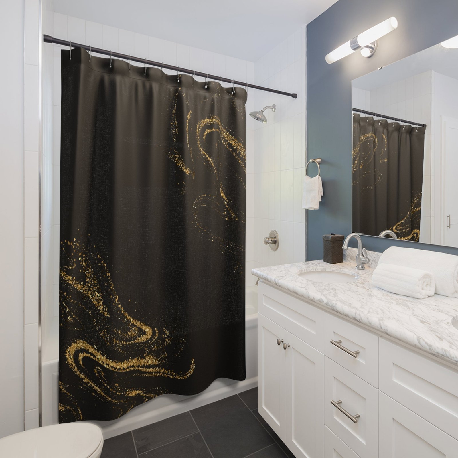 Elegant Black Abstract Shower Curtain, Modern Bathroom Decor, Luxurious Home Accessories, Stylish Bathroom Decor, Unique Gift Idea - Image 3