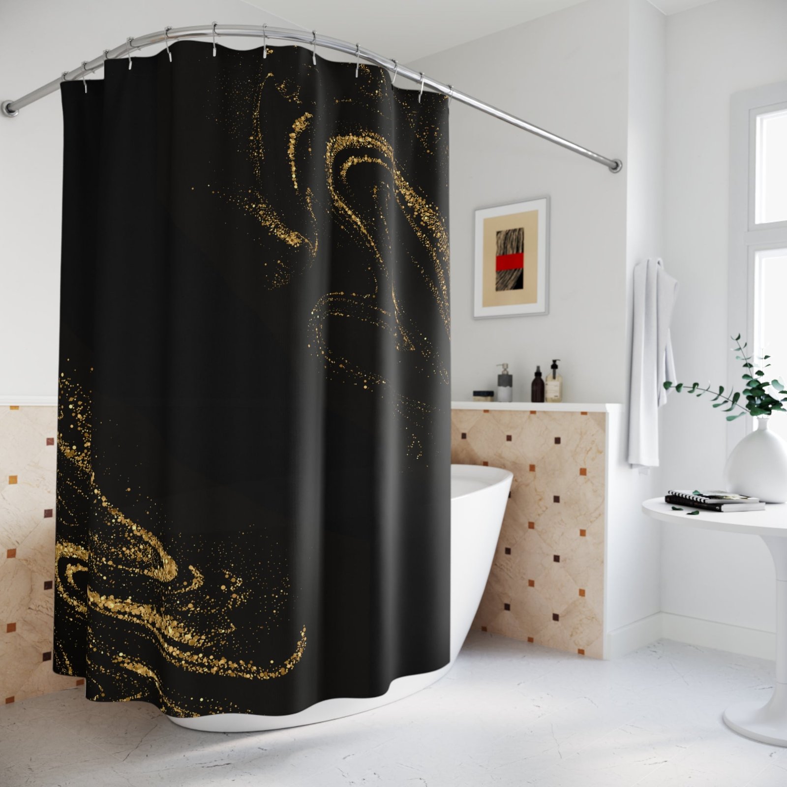 Elegant Black Abstract Shower Curtain, Modern Bathroom Decor, Luxurious Home Accessories, Stylish Bathroom Decor, Unique Gift Idea - Image 4
