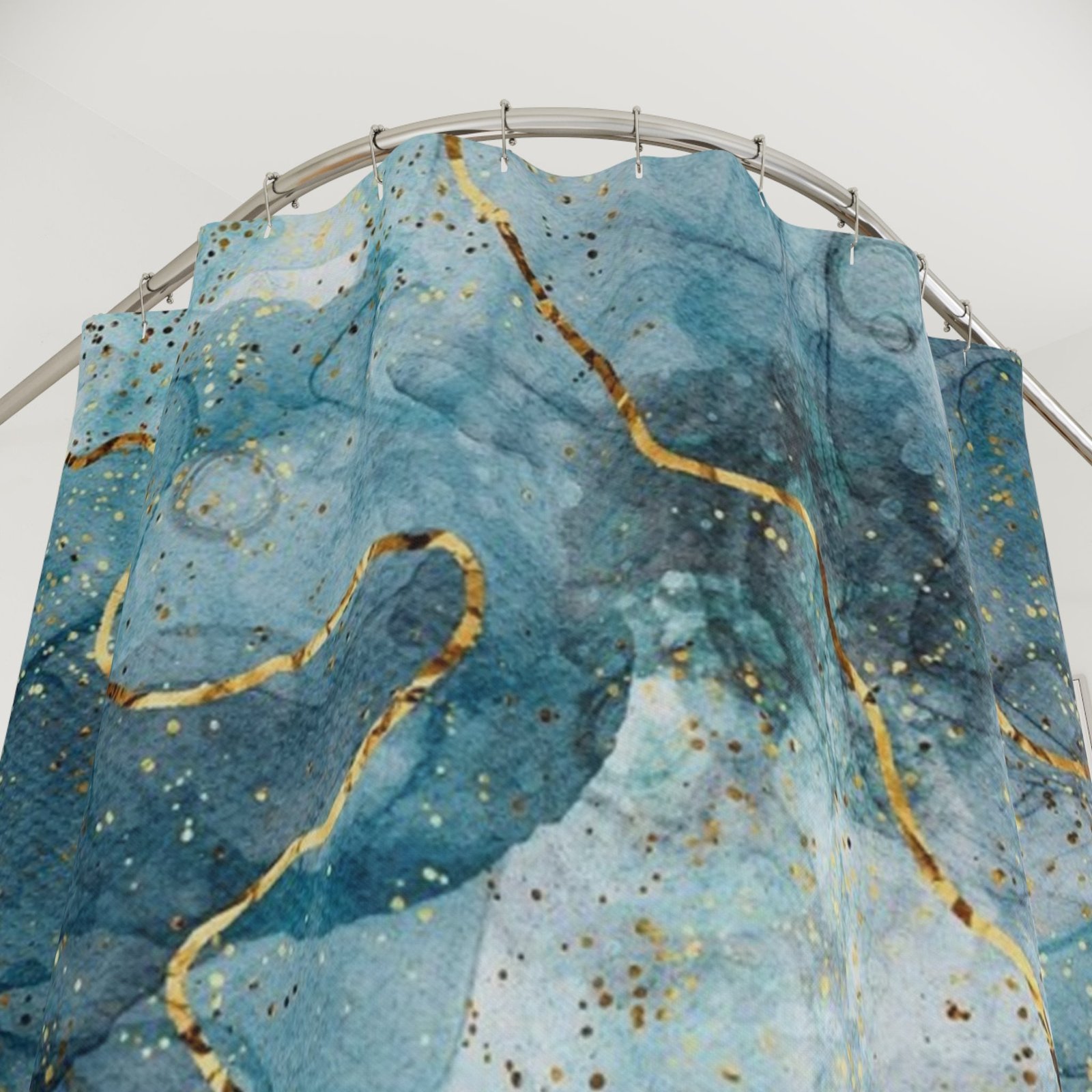 Elegant Abstract Shower Curtain, Boho Bathroom Decor, Blue Gold Home Accent, Gift for Her, Spa Vibes, Modern Interior - Image 2