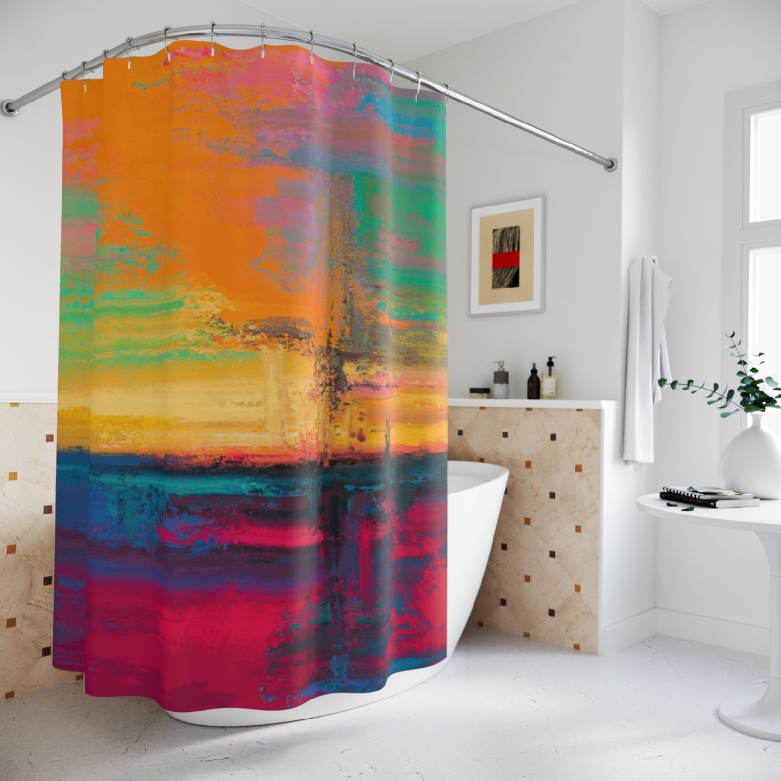 Vibrant Abstract Shower Curtain, Colorful Bathroom Decor, Modern Home Accessory, Gift for Art Lovers, Boho Style Bathroom - Image 4