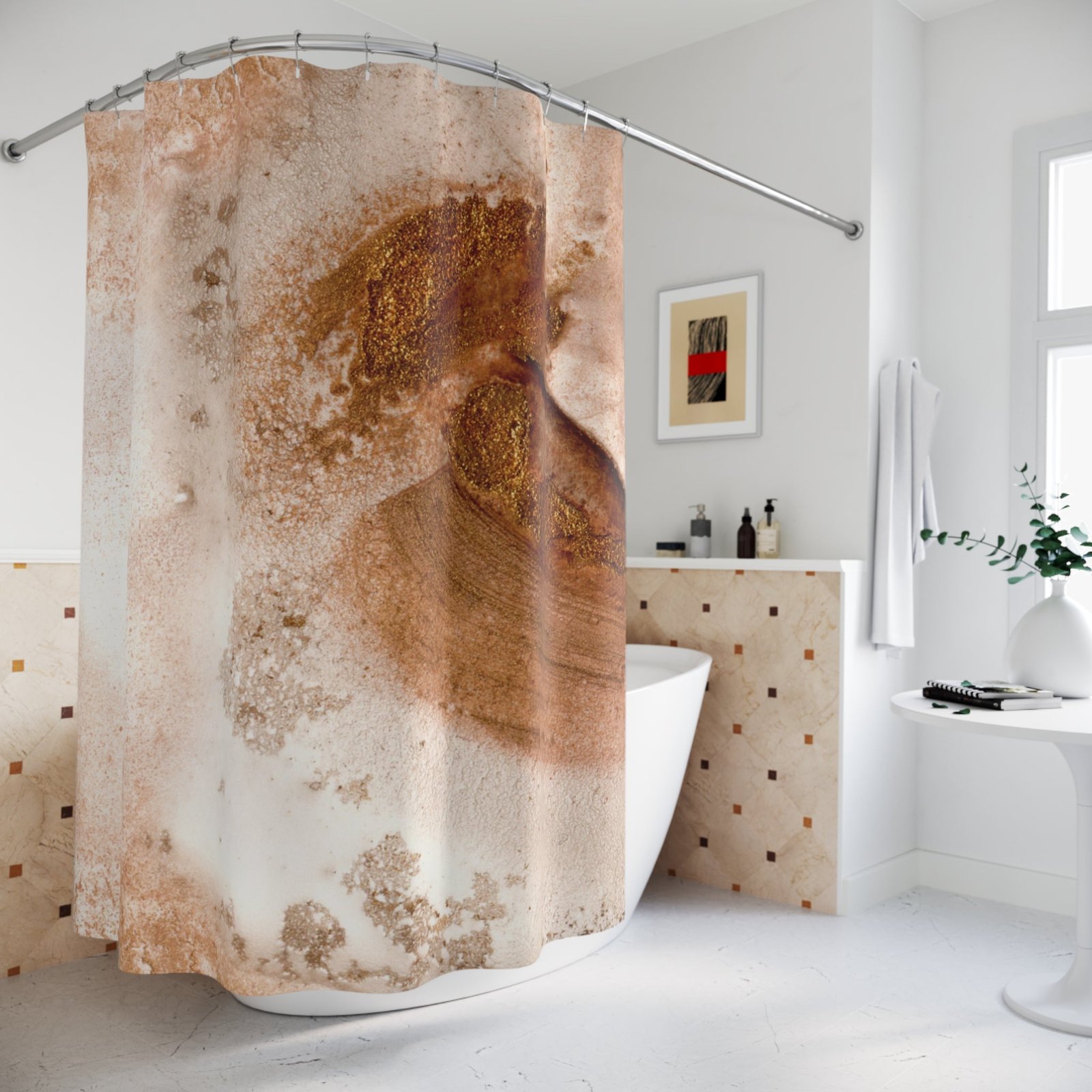 Artistic Shower Curtain, Minimalist Bathroom Decor, Abstract Design, Modern Home Accessories, Unique Bathroom Gift, Earthy Tones - Image 4