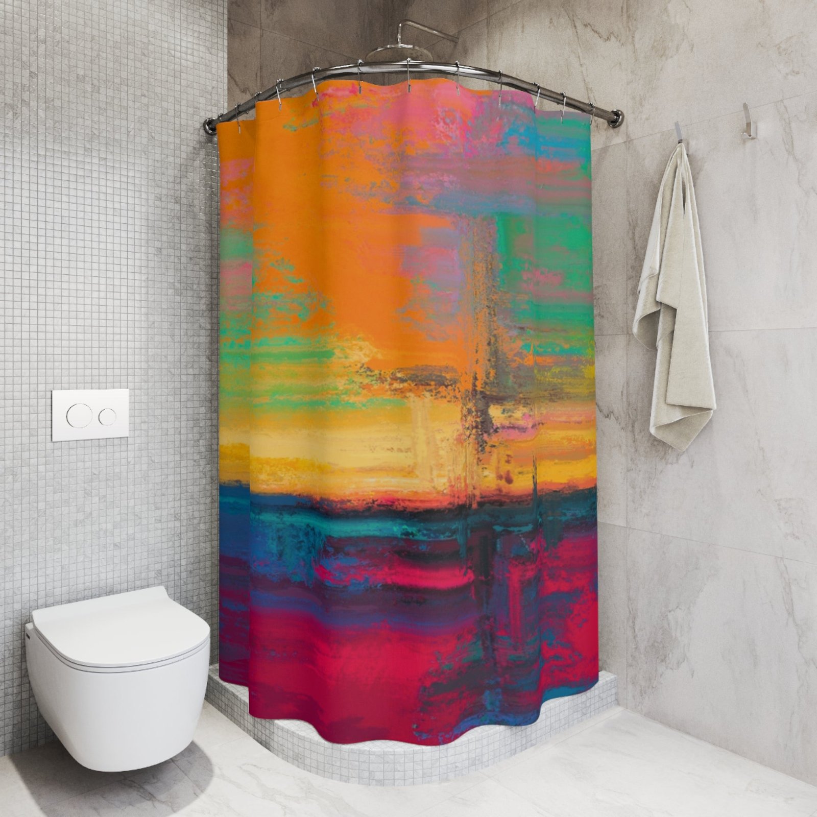 Vibrant Abstract Shower Curtain, Colorful Bathroom Decor, Modern Home Accessory, Gift for Art Lovers, Boho Style Bathroom - Image 5