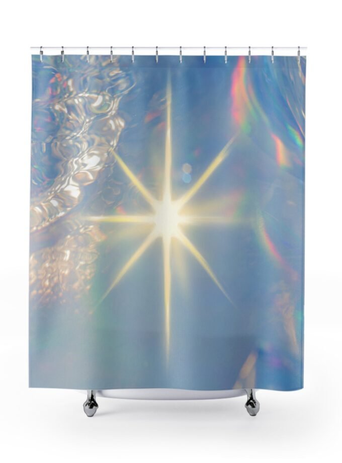 Iridescent Starburst Shower Curtain, Modern Bathroom Decor, Bright Light Vibe, Bohemian Home, Gift for New Homeowners