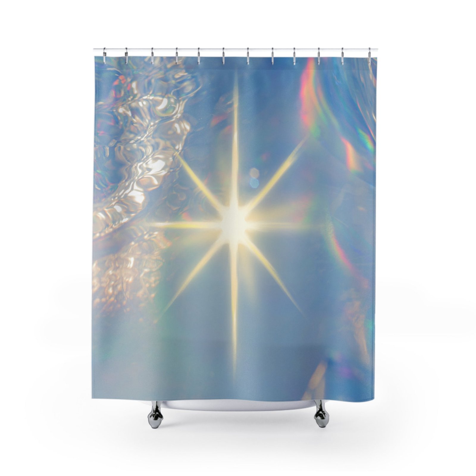 Iridescent Starburst Shower Curtain, Modern Bathroom Decor, Bright Light Vibe, Bohemian Home, Gift for New Homeowners
