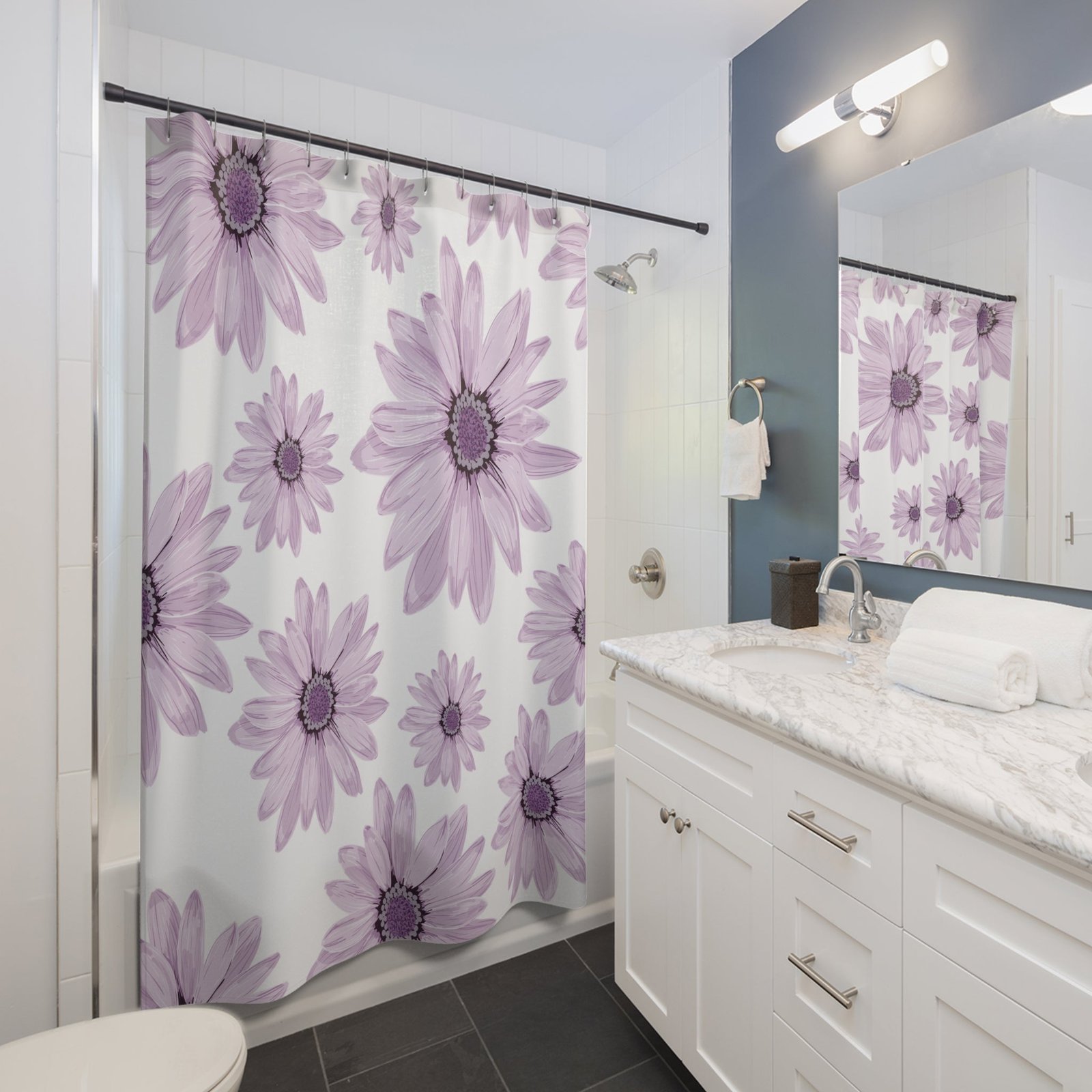 Elegant Floral Shower Curtain, Purple Flower Bathroom Decor, Modern Home Accessory, Gift for Her, Spring Inspirations - Image 3