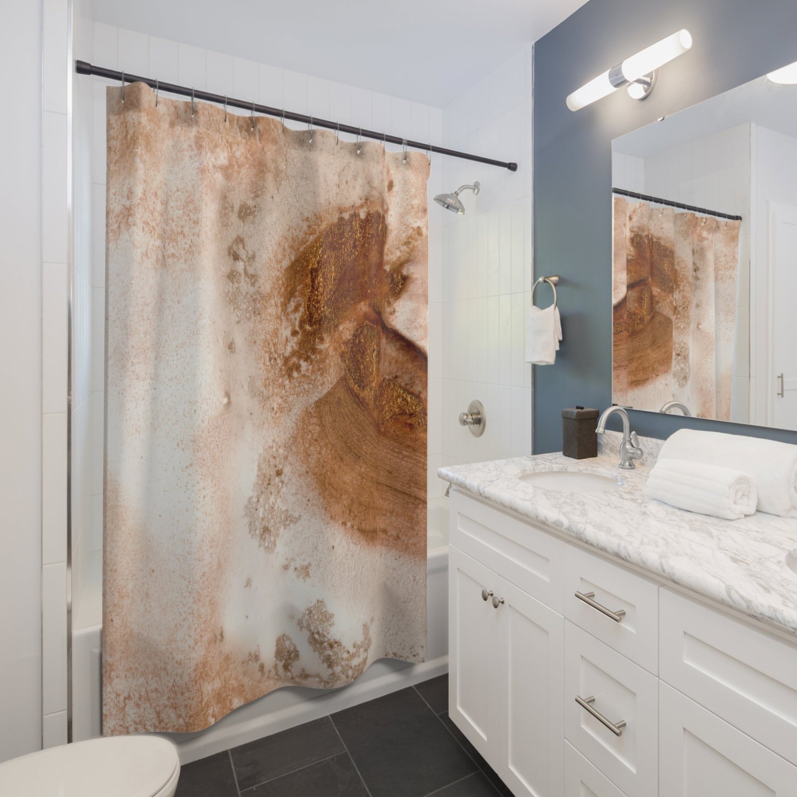 Artistic Shower Curtain, Minimalist Bathroom Decor, Abstract Design, Modern Home Accessories, Unique Bathroom Gift, Earthy Tones - Image 3