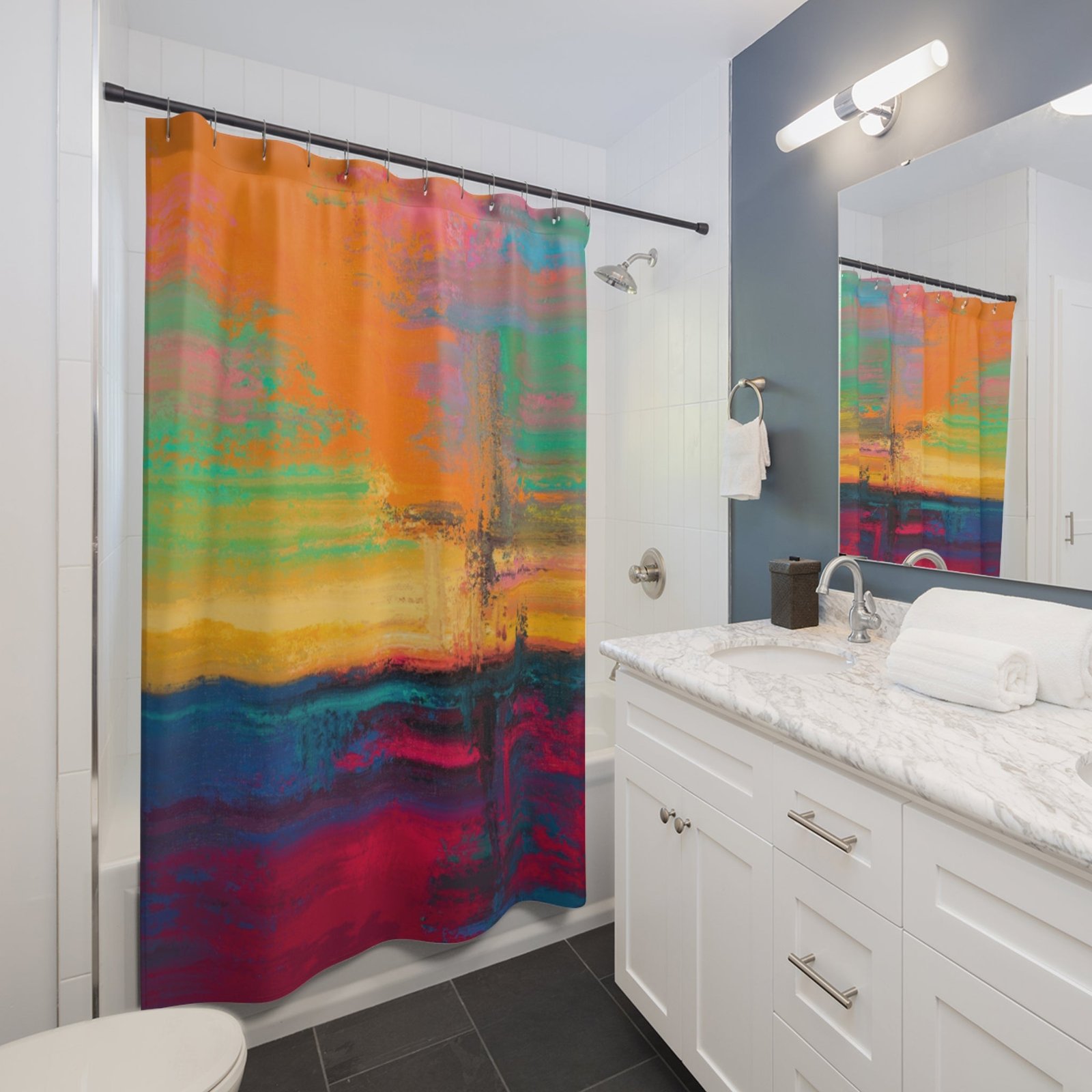 Vibrant Abstract Shower Curtain, Colorful Bathroom Decor, Modern Home Accessory, Gift for Art Lovers, Boho Style Bathroom - Image 3