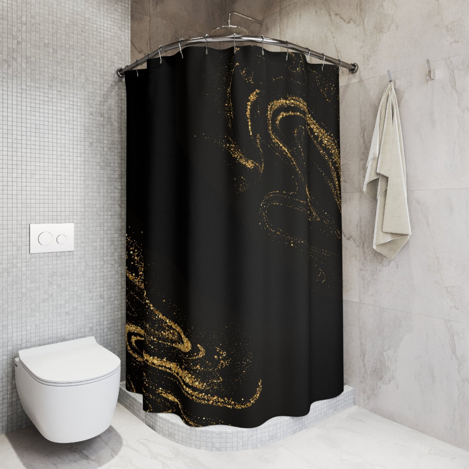 Elegant Black Abstract Shower Curtain, Modern Bathroom Decor, Luxurious Home Accessories, Stylish Bathroom Decor, Unique Gift Idea - Image 5
