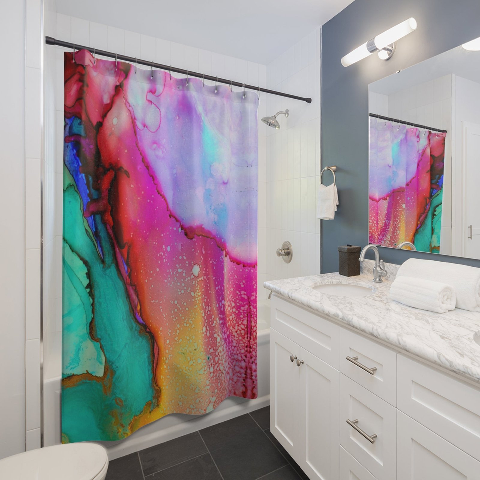 Vibrant Abstract Shower Curtain, Colorful Bathroom Decor, Modern Art Shower Curtain, Gift for Home, Unique Bathroom Accessories - Image 3