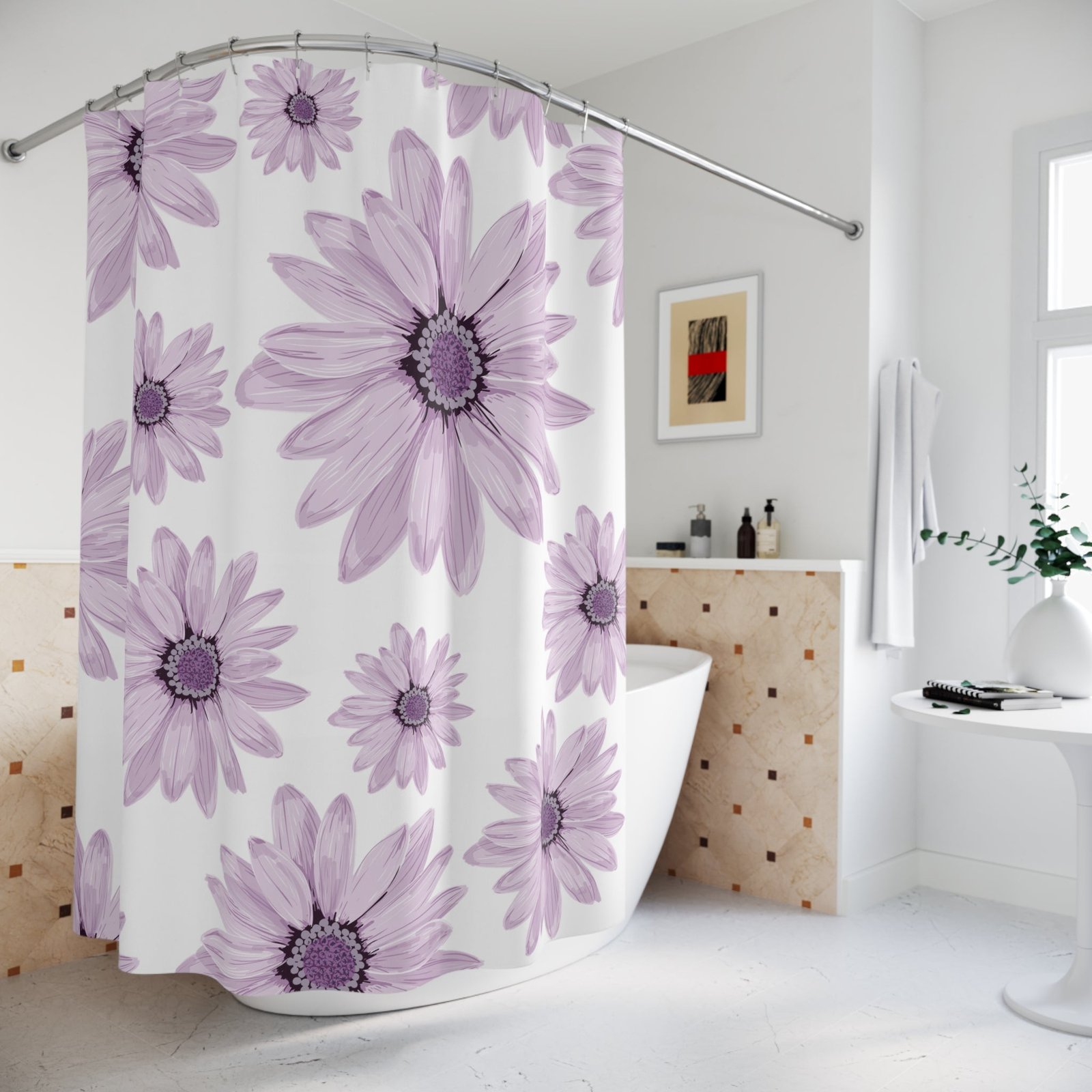 Elegant Floral Shower Curtain, Purple Flower Bathroom Decor, Modern Home Accessory, Gift for Her, Spring Inspirations - Image 4