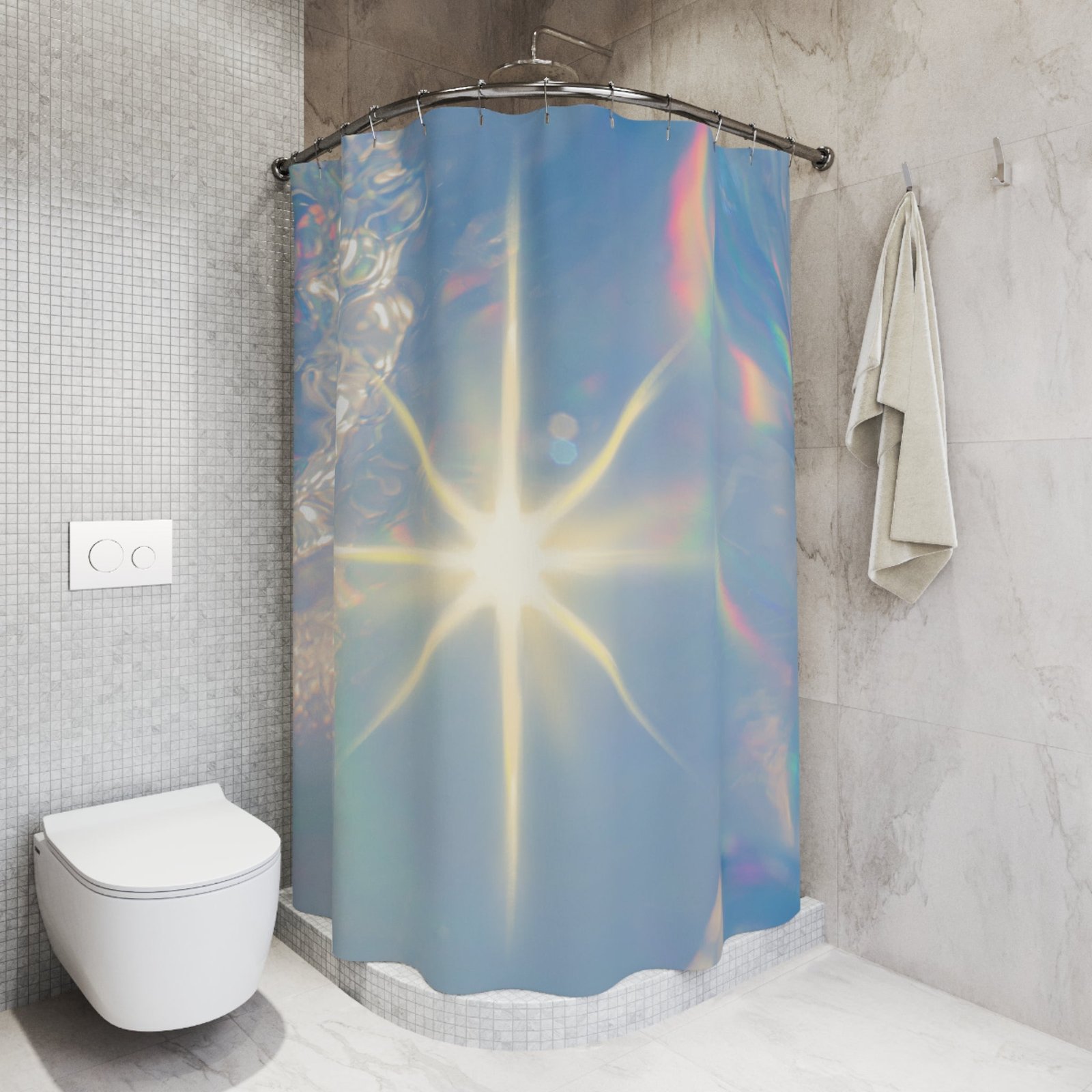 Iridescent Starburst Shower Curtain, Modern Bathroom Decor, Bright Light Vibe, Bohemian Home, Gift for New Homeowners - Image 5