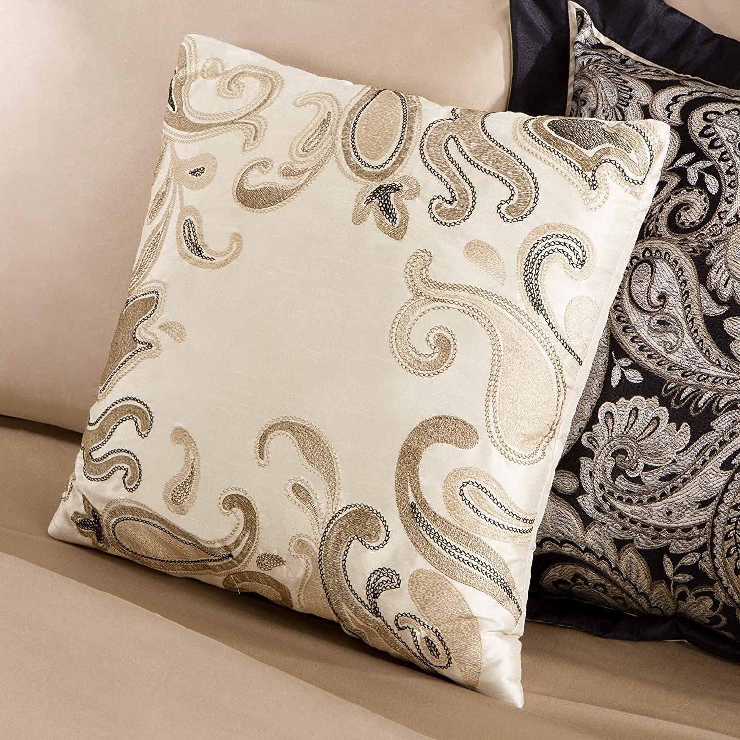 Queen 12 Piece Cotton Polyester Comforter Set Black Gold Paisley - Image 5