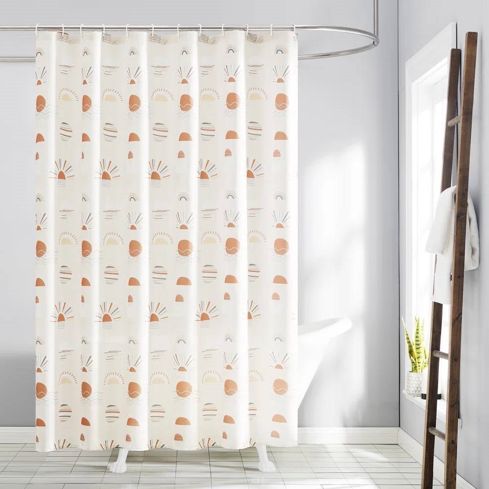 72-inch Cream White Orange Sunset Bohemian Pattern Shower Curtain - Image 2