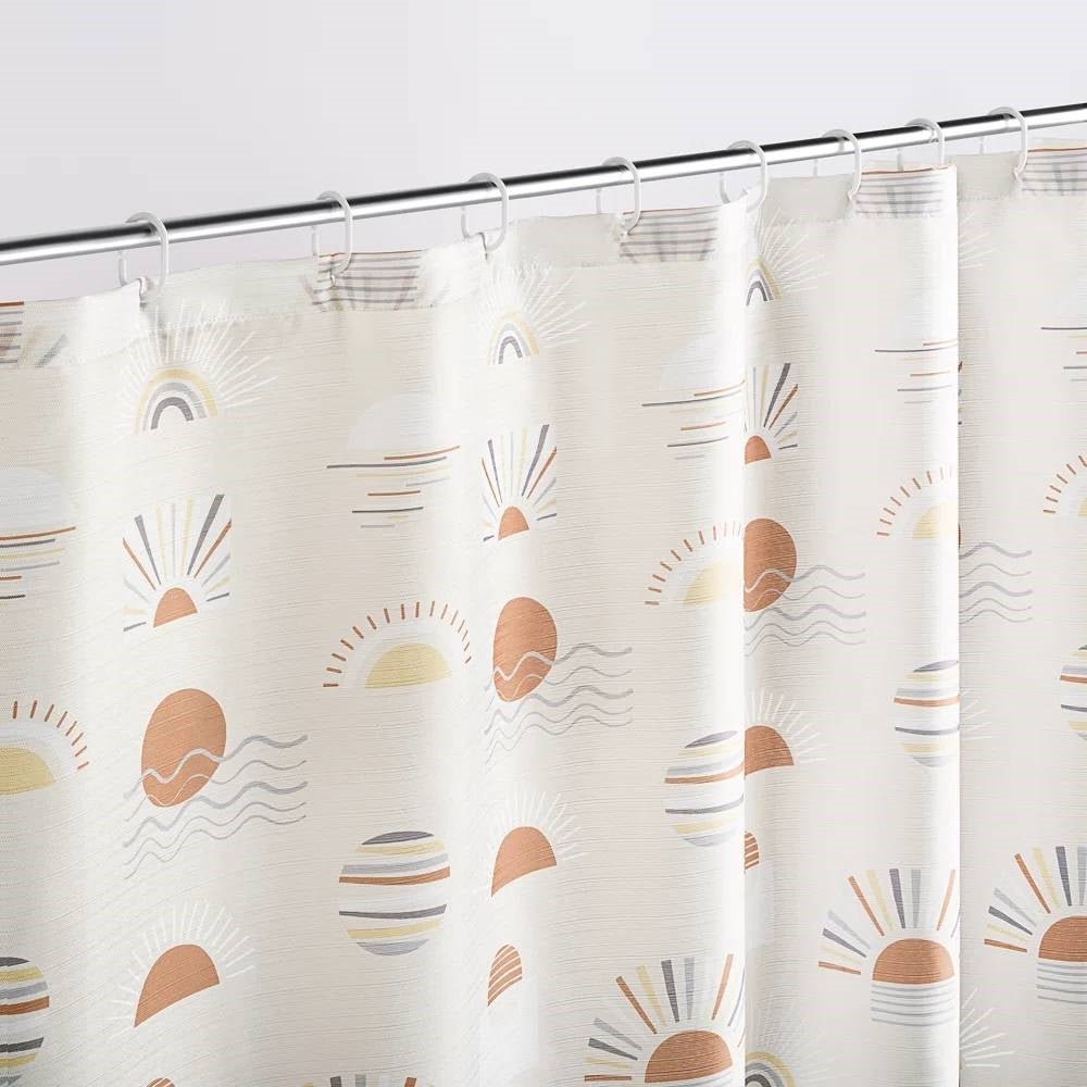 72-inch Cream White Orange Sunset Bohemian Pattern Shower Curtain - Image 5