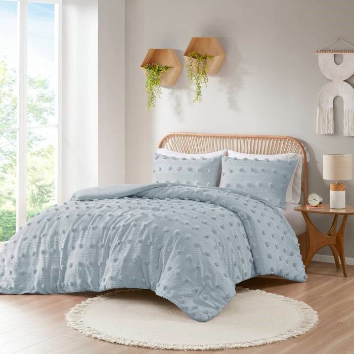 King/Cal King 3-Piece Blue Pompom Microfiber Hypoallergenic Comforter Set - Image 3