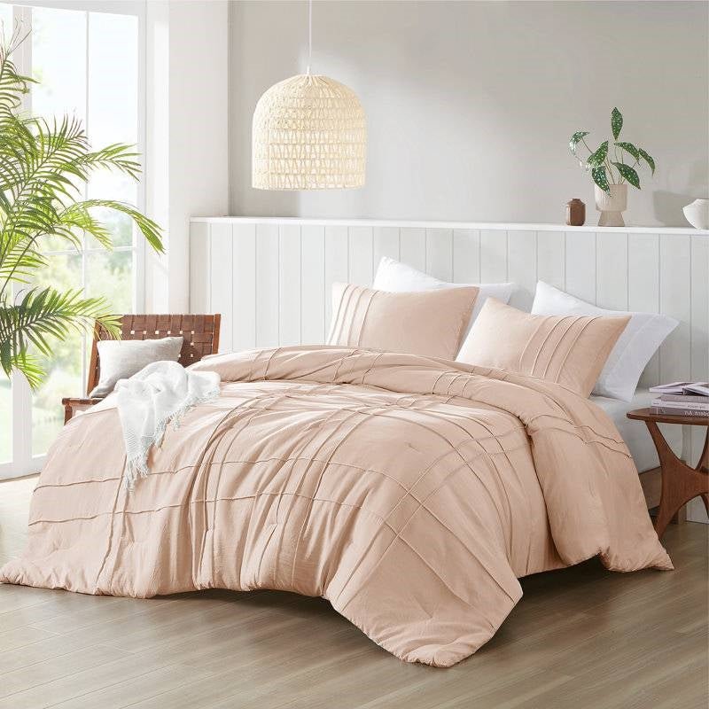 Queen size Microfiber Pleated Soft Washed Comforter Set in Pink Blush - Image 2