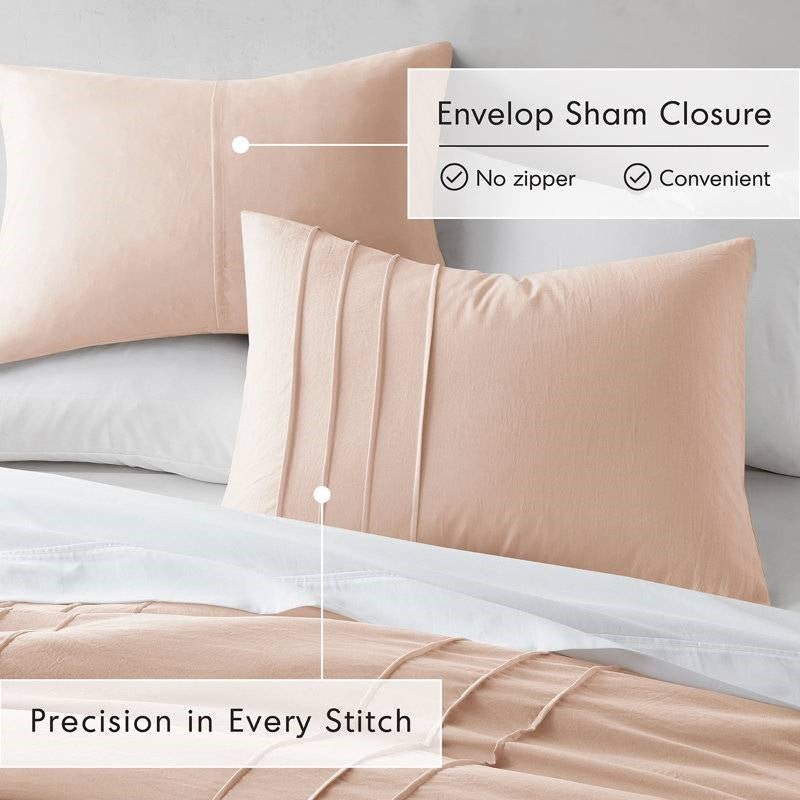Queen size Microfiber Pleated Soft Washed Comforter Set in Pink Blush - Image 4
