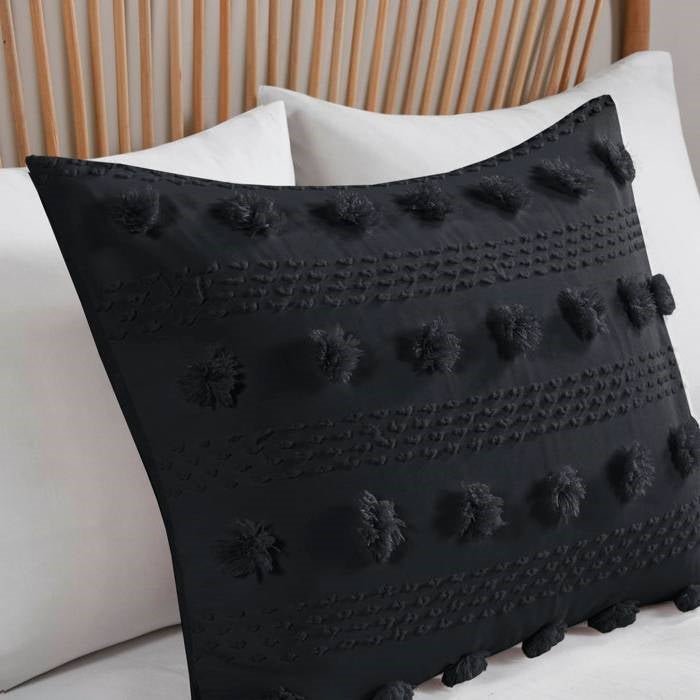 Full/Queen 3 Piece Pompom Microfiber Hypoallergenic Comforter Set in Black - Image 4