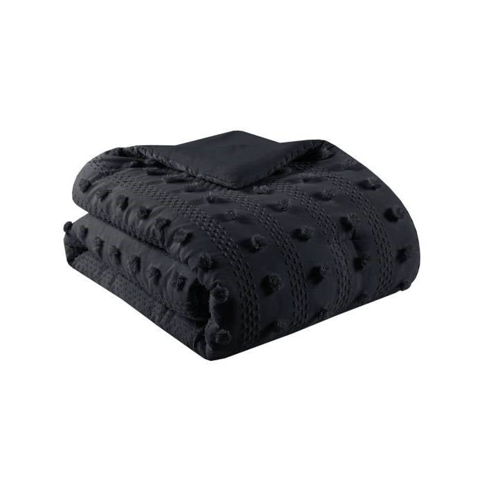 Full/Queen 3 Piece Pompom Microfiber Hypoallergenic Comforter Set in Black - Image 5
