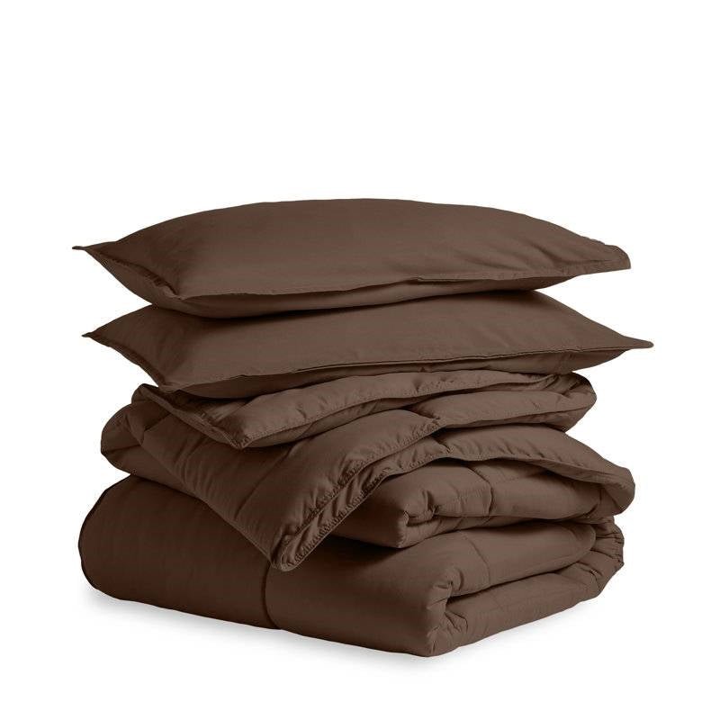 Queen size 3-Piece Down Alternative Microfiber Comforter Set in Chocolate Brown - Image 2