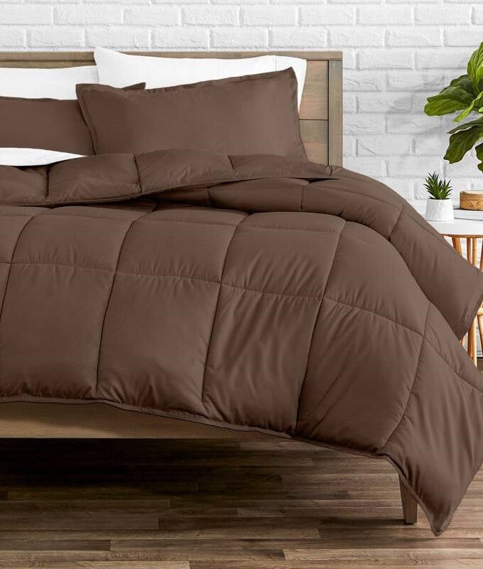 Twin size Down Alternative Comforter Set in Chocolate Brown Color