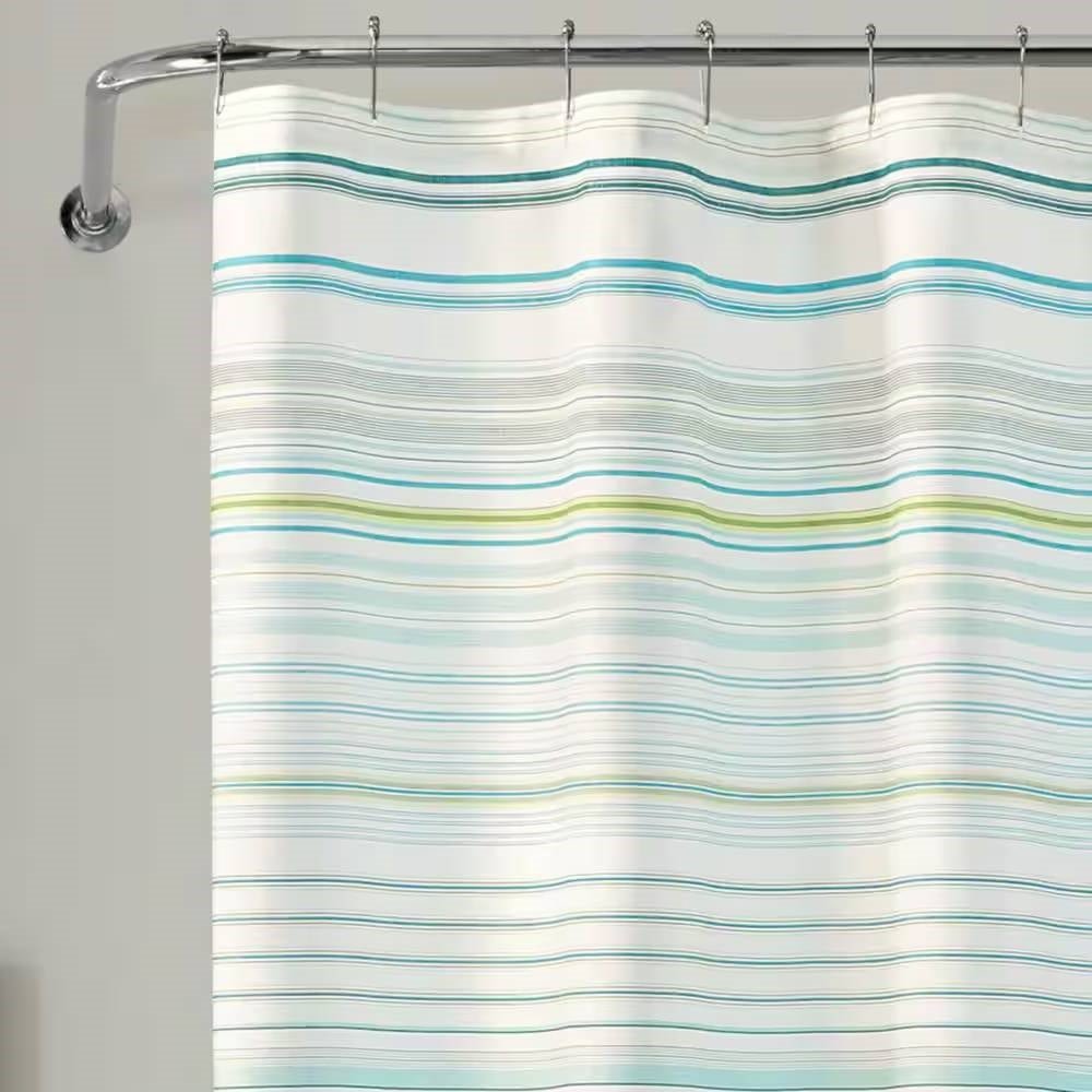 72-inch Sea Breeze Blue Green White Cabana Stripe Cotton Shower Curtain - Image 2