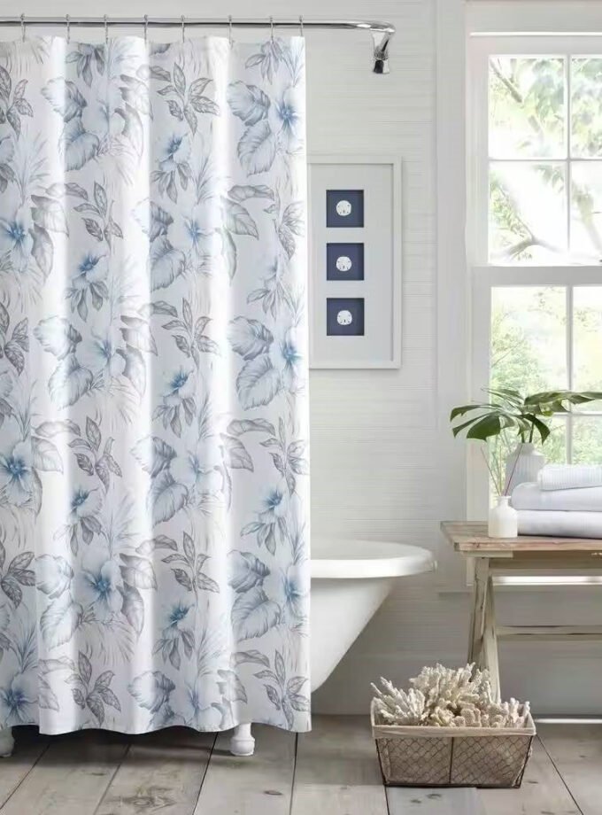 72-inch Tropical Botanical Floral Shower Curtain in 100-Percent Cotton Fabric
