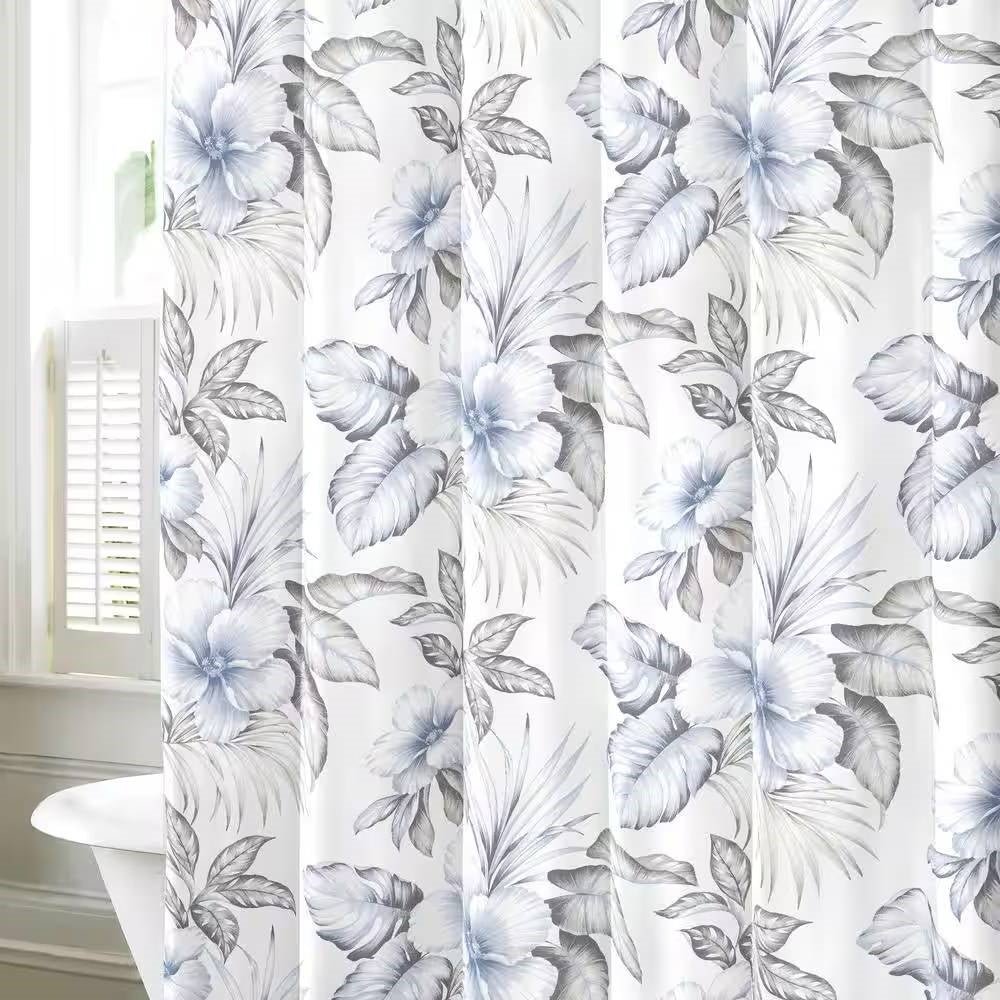 72-inch Tropical Botanical Floral Shower Curtain in 100-Percent Cotton Fabric - Image 2