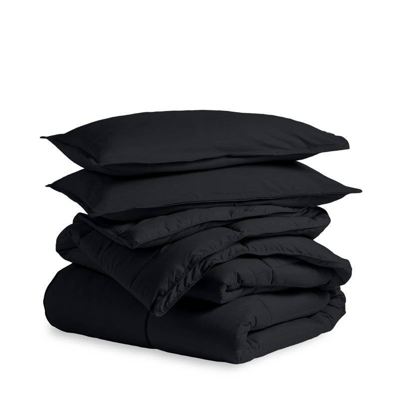Full/Double size Luxuriously Soft Down Alternative Comforter Set in Black - Image 2