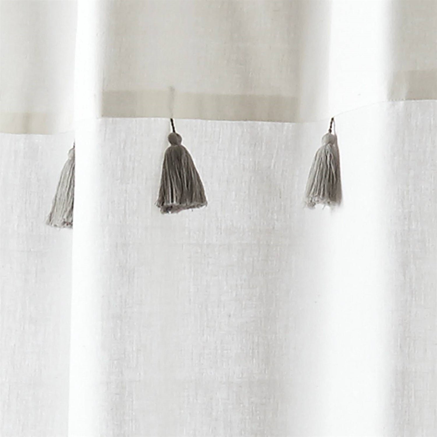 72-inch Grey and White Stripes Cotton Shower Curtain with Tassels - Image 4