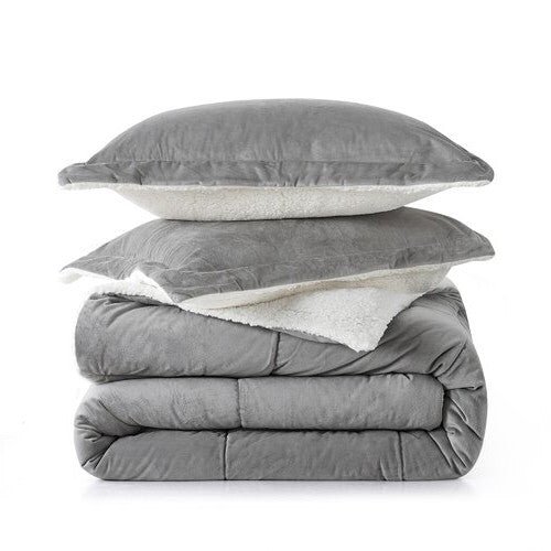 King Plush Microfiber Reversible Comforter Set in Grey - Image 3