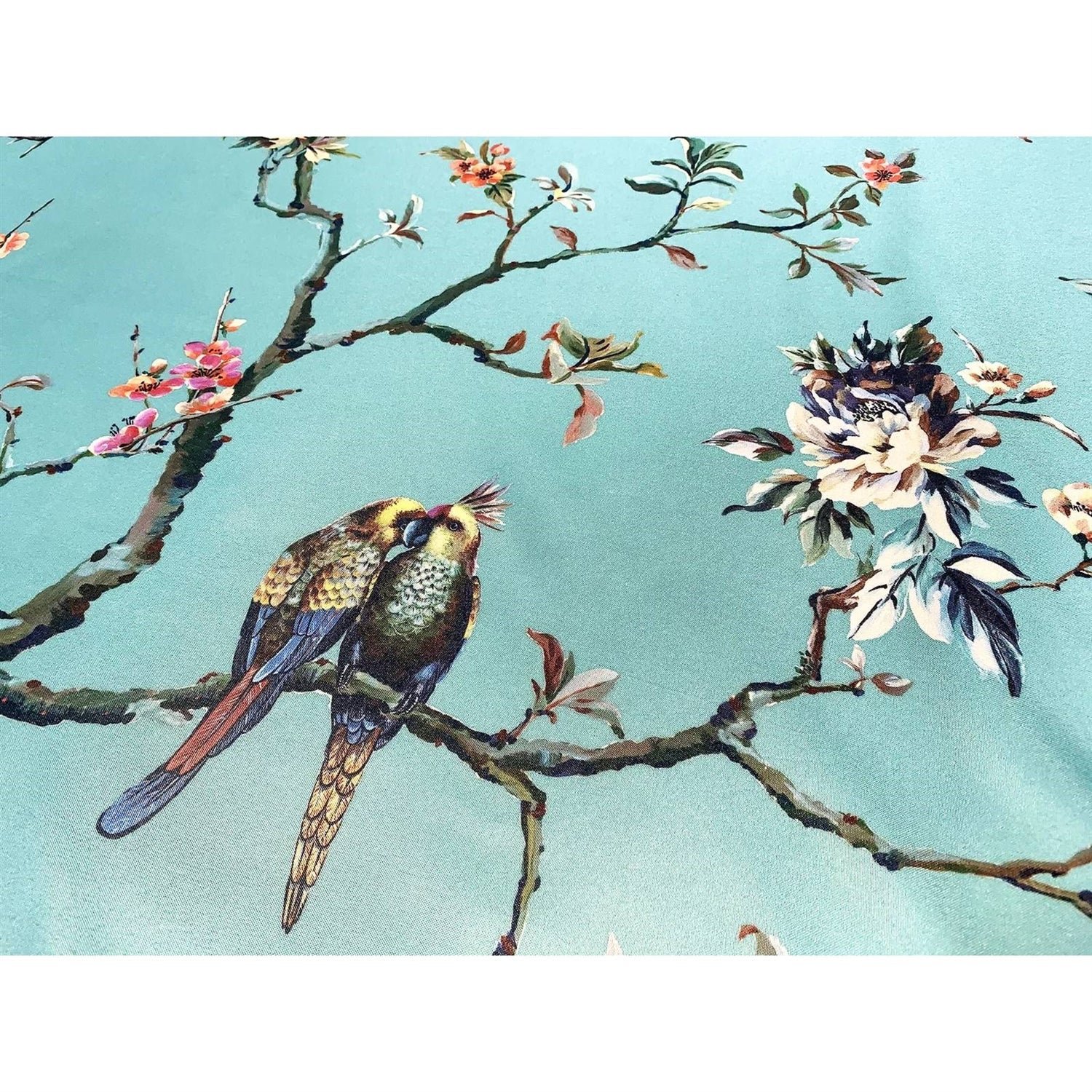 72-in. Teal Blue Green Floral Tree Bird Butterfly Japanese Style Shower Curtain - Image 2