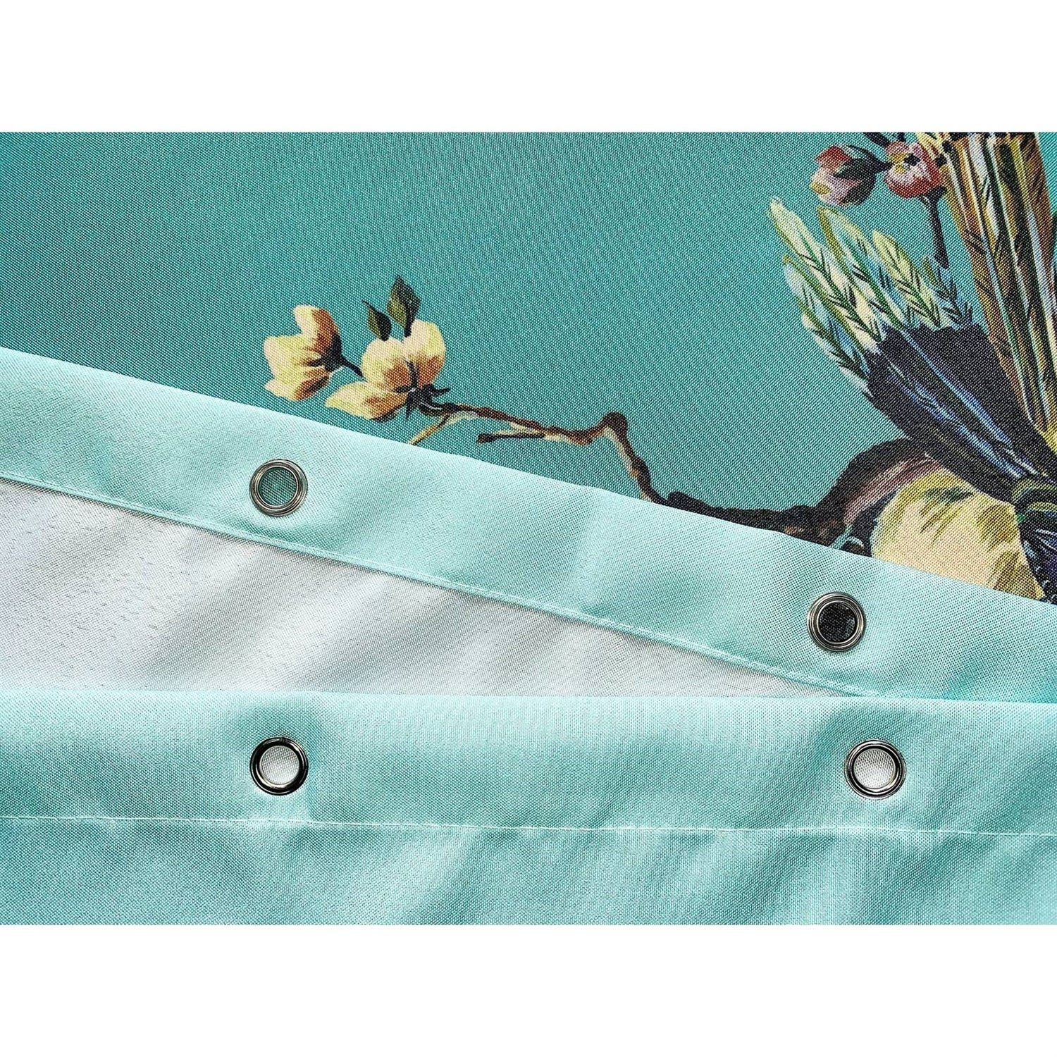 72-in. Teal Blue Green Floral Tree Bird Butterfly Japanese Style Shower Curtain - Image 4