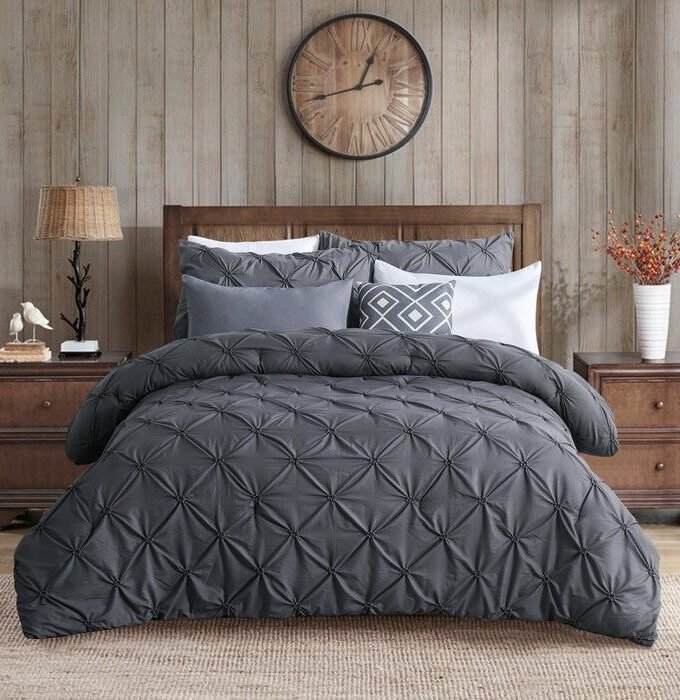 Twin Size All Season Pleated Hypoallergenic Microfiber Reversible 2 Piece Comforter Set in Gray