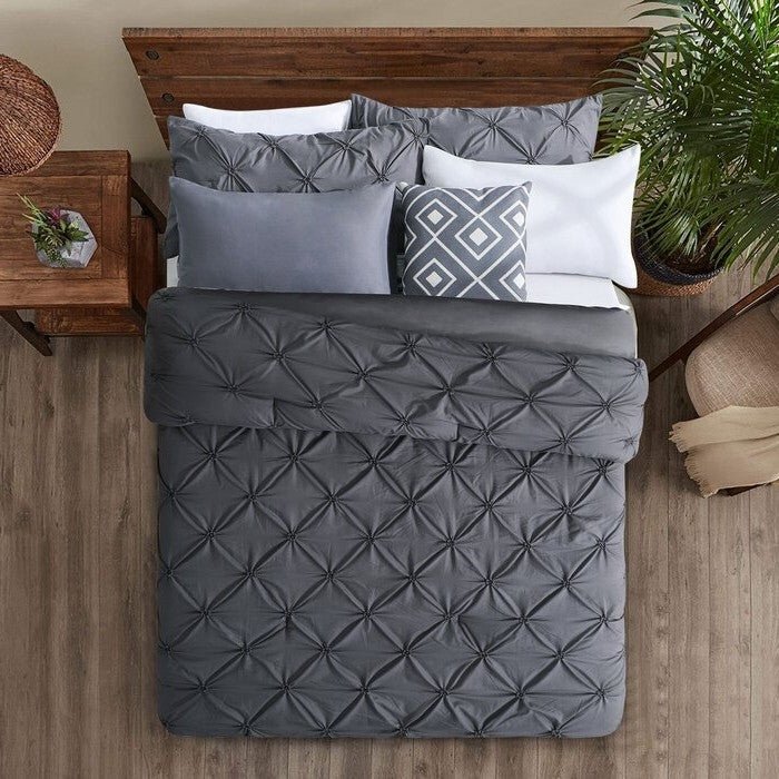 Twin Size All Season Pleated Hypoallergenic Microfiber Reversible 2 Piece Comforter Set in Gray - Image 2