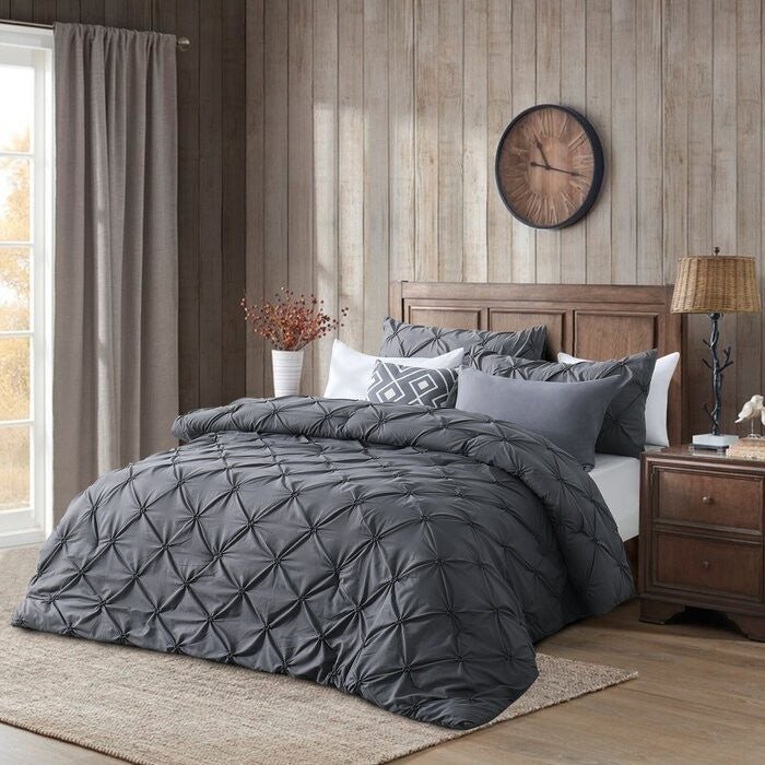 Twin Size All Season Pleated Hypoallergenic Microfiber Reversible 2 Piece Comforter Set in Gray - Image 3