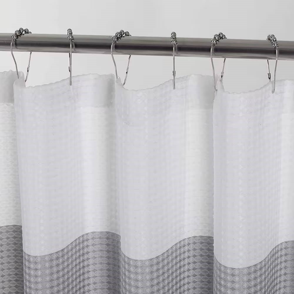 72-inch Grey White Striped Luxurious Textured Polyester Fabric Shower Curtain - Image 2