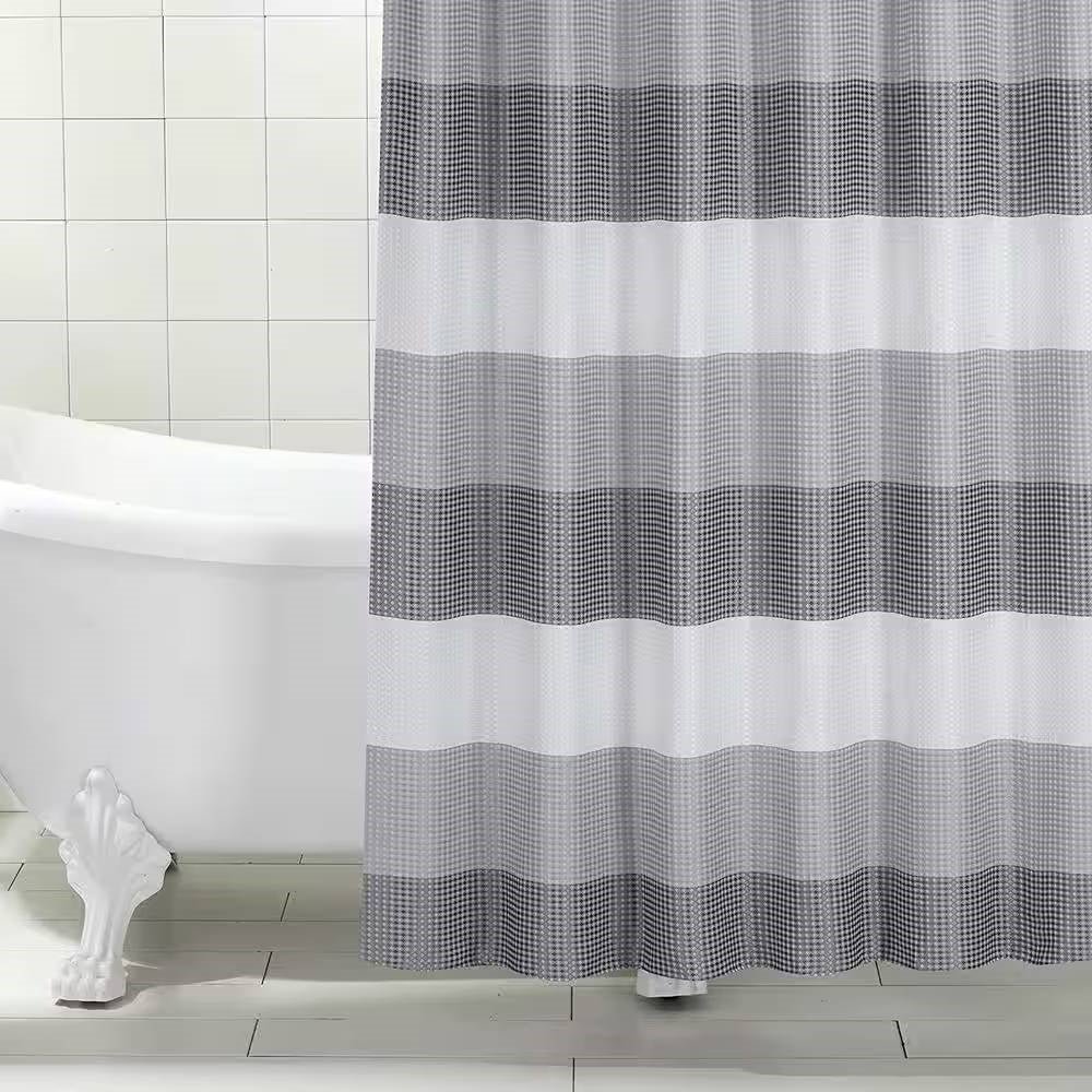 72-inch Grey White Striped Luxurious Textured Polyester Fabric Shower Curtain - Image 3