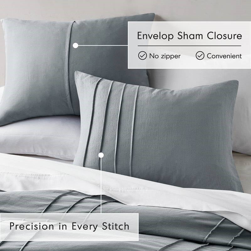 Full/Queen size Pleated Pre-Washed Microfiber Comforter Set in Blue Grey - Image 3