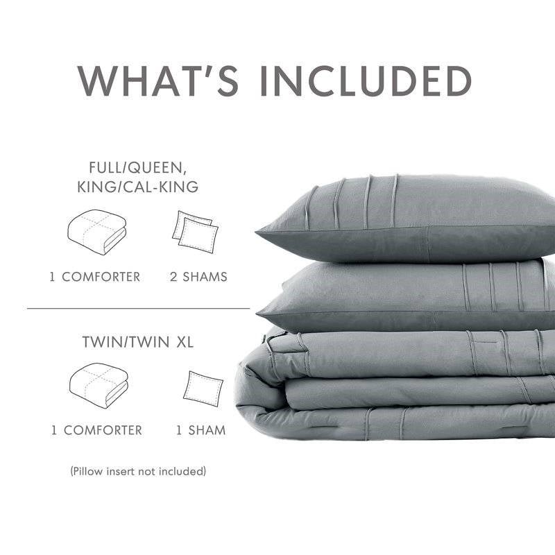 Full/Queen size Pleated Pre-Washed Microfiber Comforter Set in Blue Grey - Image 5
