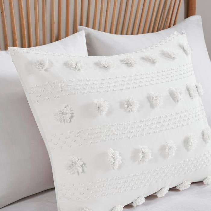 Full/Queen 3-Piece Ivory Pompom Microfiber Comforter Set - Image 3