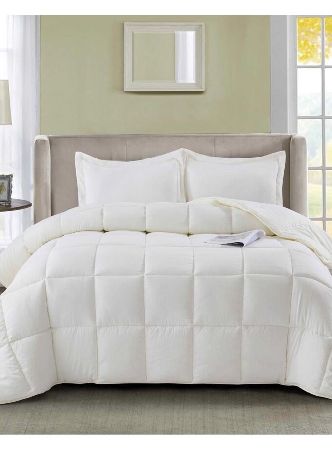 Queen Size Off White 3 Piece Microfiber Reversible Comforter Set