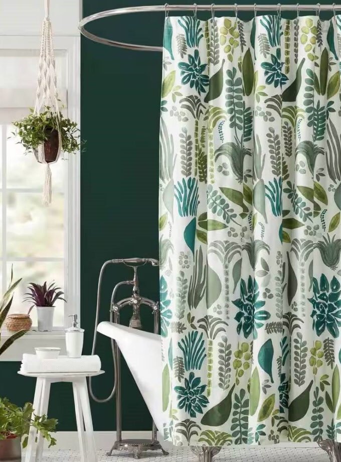 72 x 72 inch Cotton Poly Shower Curtain with Garden Leaves Herb Floral Pattern