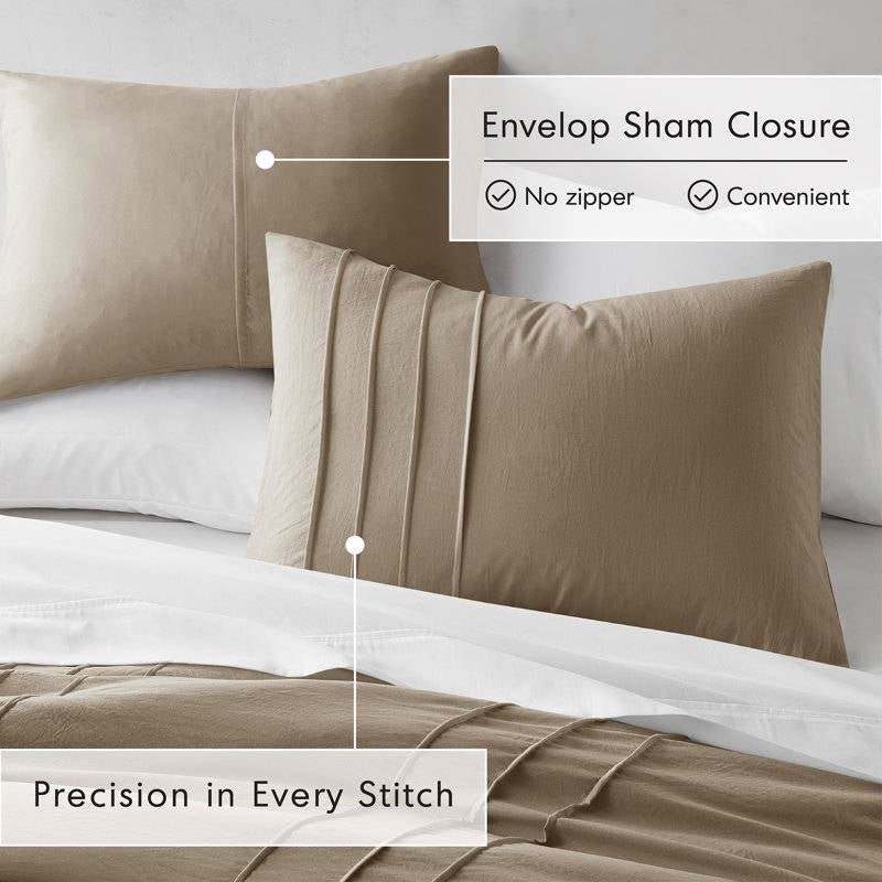 Queen size Microfiber Pleated Soft Lightweight Comforter Set Tan Khaki Taupe - Image 3