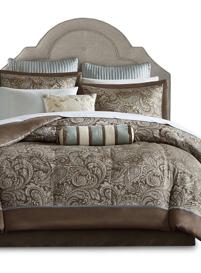 King 12 Piece Cotton Polyester Comforter Set Blue Paisley