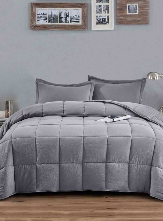 King Size Grey 3 Piece Microfiber Reversible Comforter Set