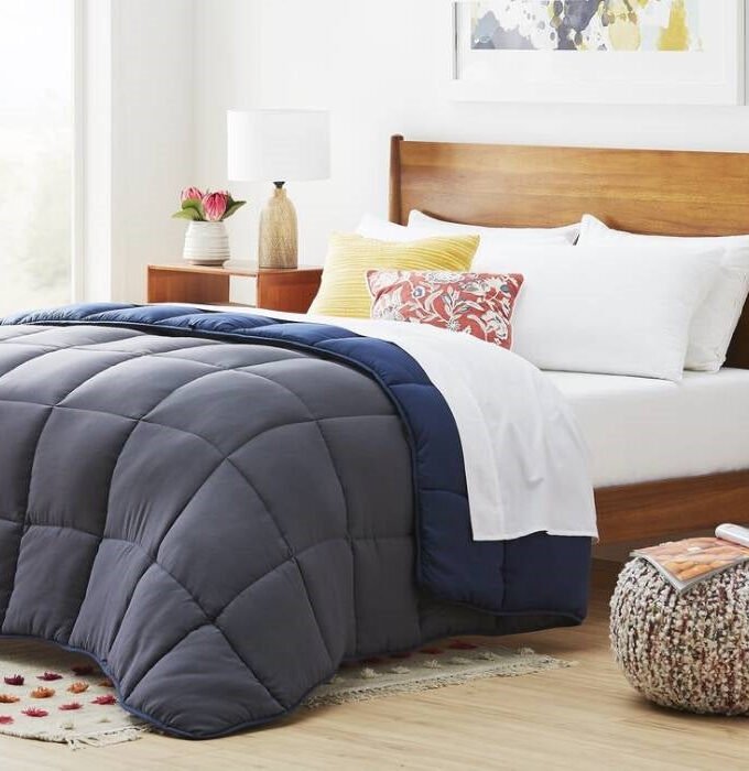 King All Seasons Grey/Navy Reversible Polyester Down Alternative Comforter