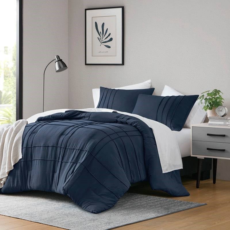 Twin/Twin XL Microfiber Pleated Bohemian style Pre-Washed Comforter Set in Navy - Image 2