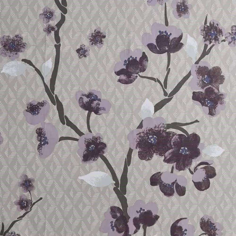 72 x 72 in Cotton Shower Curtain with Purple Grey Beige Floral Blossom Pattern - Image 4
