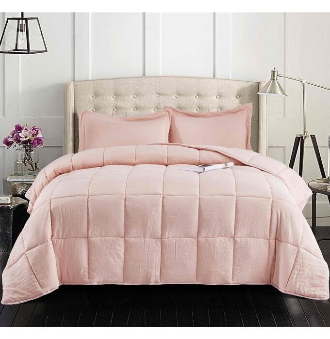 Queen Size Pink 3 Piece Microfiber Reversible Comforter Set